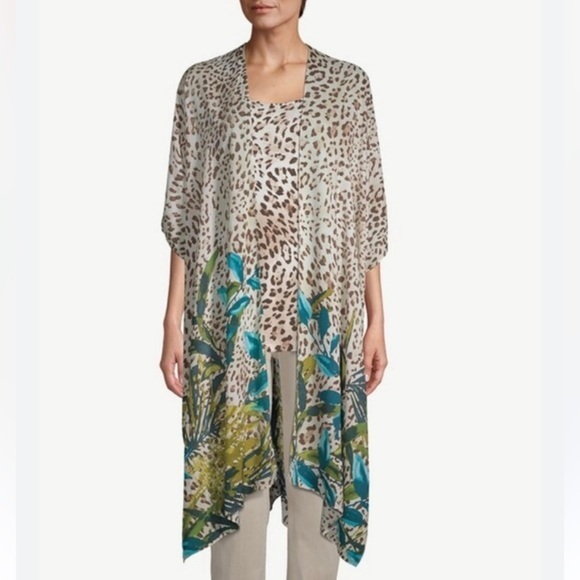 Chico’s Animal Palm-Print Ruana Wrap Spring Summer Beach Vacation - Picture 1 of 10